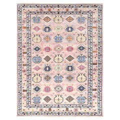 8'10"x12' Blush Pink Organic Wool Hand Knotted Afghan Super Kazak Oriental Rug