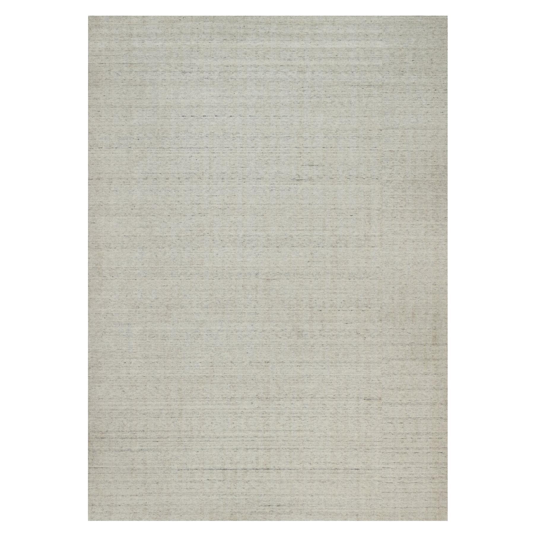 8'10 "x12' Bone White Vertical Stripes Design Tappeto in lana naturale lavorato a mano