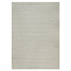 8'10 "x12' Bone White Vertical Stripes Design Tappeto in lana naturale lavorato a mano