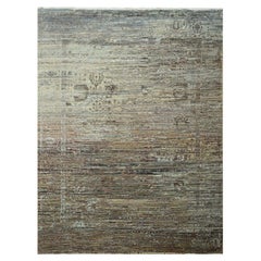 8'10"x12' Brown Erased and Broken Line Design Wool & Silk Hi-Lo Hand Knotted Rug