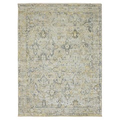 8'10"x12' Brown Tabriz Influence Flower Design Wool & Silk Hand Knotted Rug