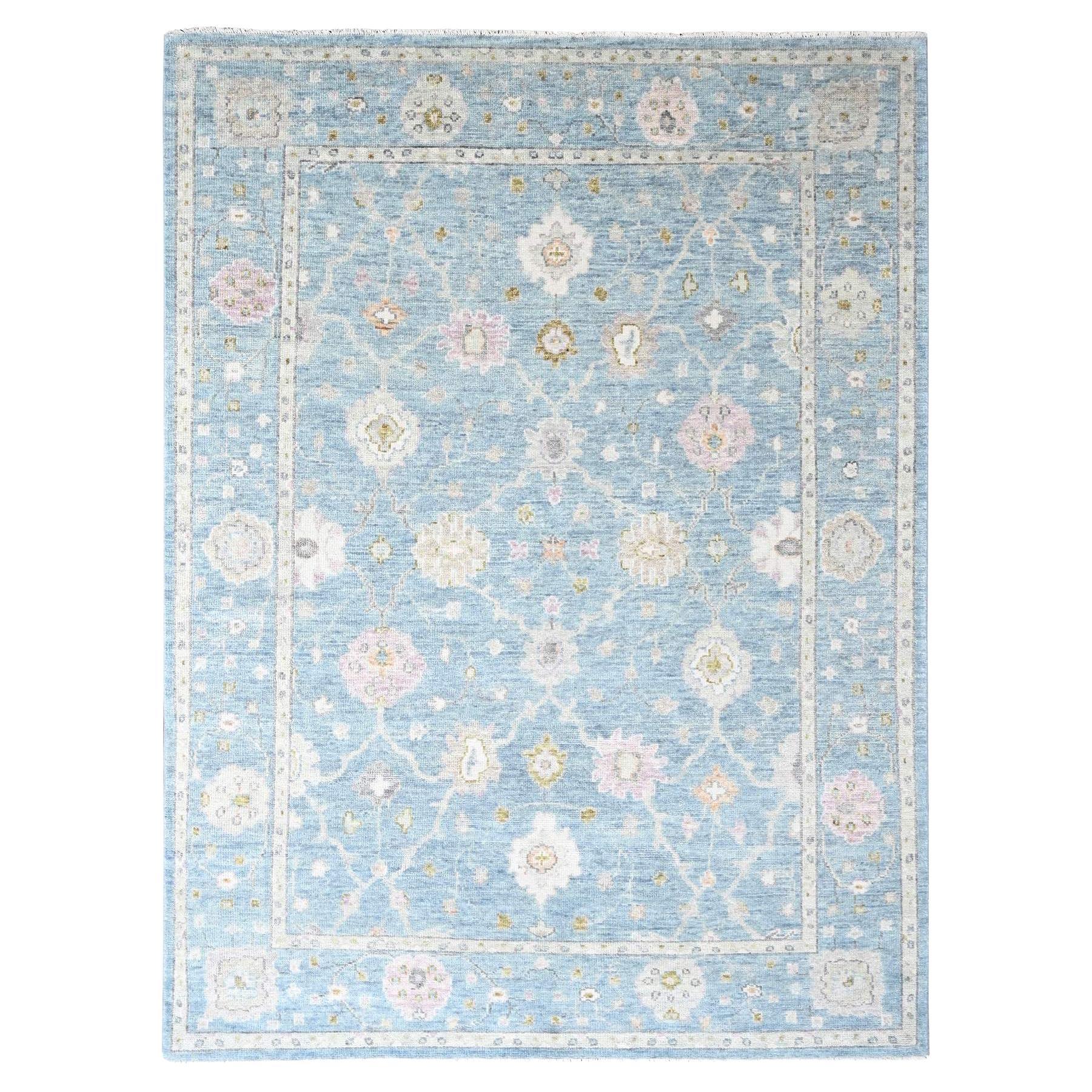8'10"x12' Cerulean Blue Supple Collection Hand Knotted Wool Oushak Design Rug For Sale