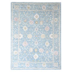 8'10"x12' Cerulean Blue Supple Collection Hand Knotted Wool Oushak Design Rug