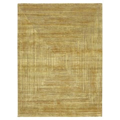 8'10"x12' Golden Brown Intricate Labyrinth Design Hand Knotted Wool and Silk Rug