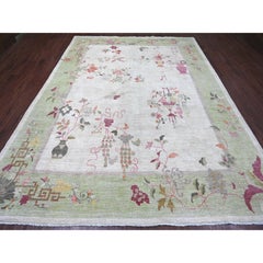 8'10"x12' Gray Chinese Art Deco Inspired Peshawar Hand Knotted Wool Oriental Rug