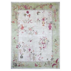 8'10"x12' Gray Chinese Art Deco Inspired Peshawar Hand Knotted Wool Oriental Rug
