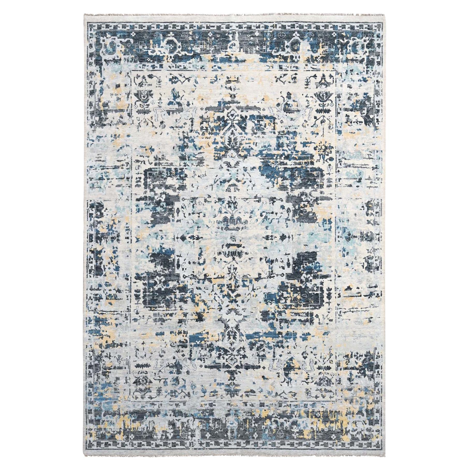 8
10 "x12
Ivoire et bleu Laine douce nouée à la main Tapis d
Orient Persan Design