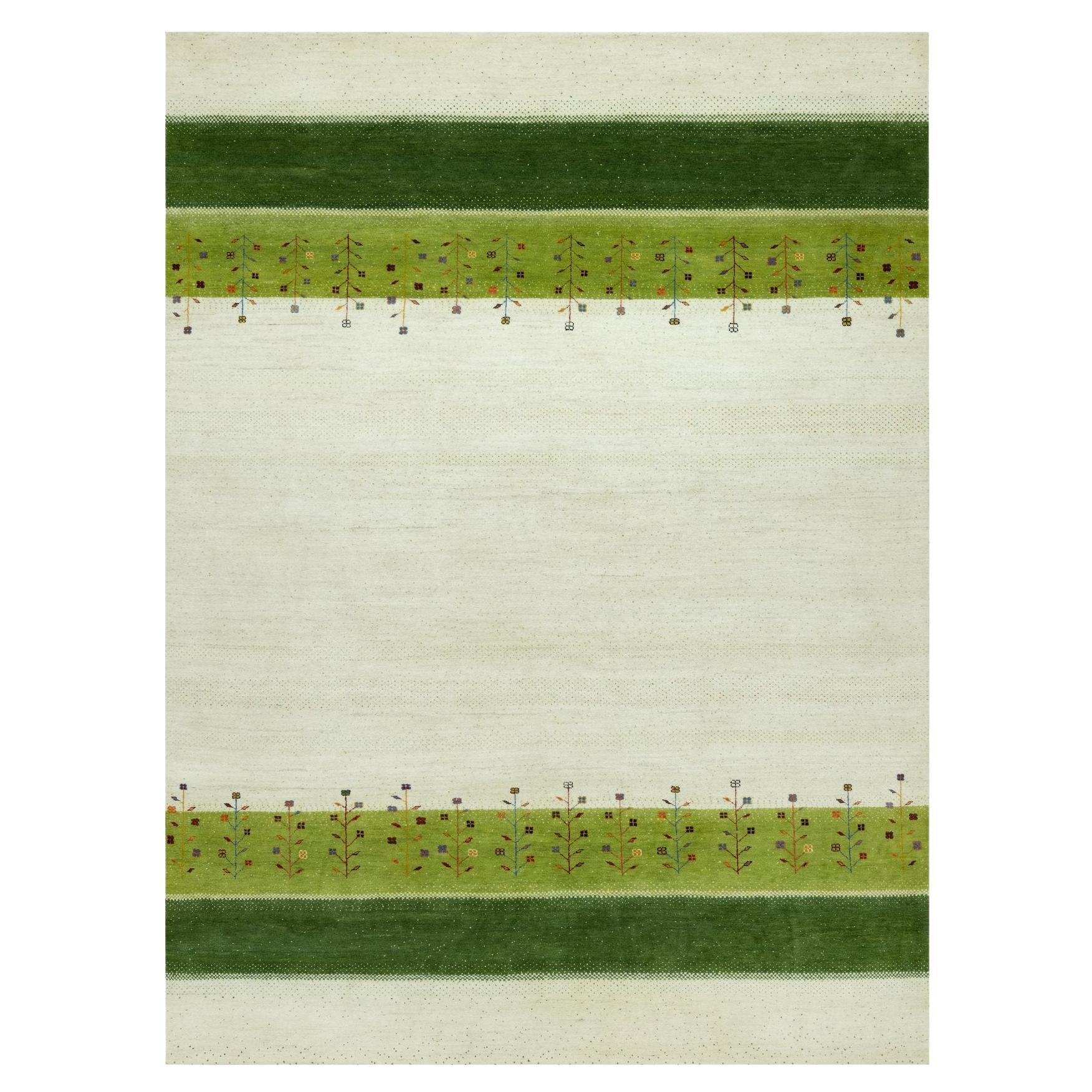 8'10 "x12' Avorio Tappeto moderno Gabbeh Lori Buft Tree Design Annodato a mano in pura lana