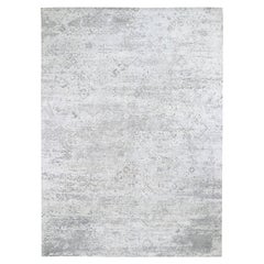 8'10"x12' Ivory Silk-Textured Wool Dimensional Design Hand Knotted Oriental Rug