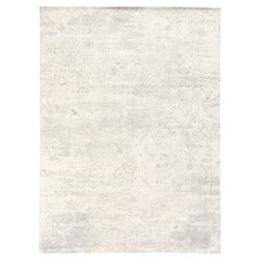 8'10"x12' Ivory Silk & Textured Wool Modern Dimensional Design Hand Knotted Rug