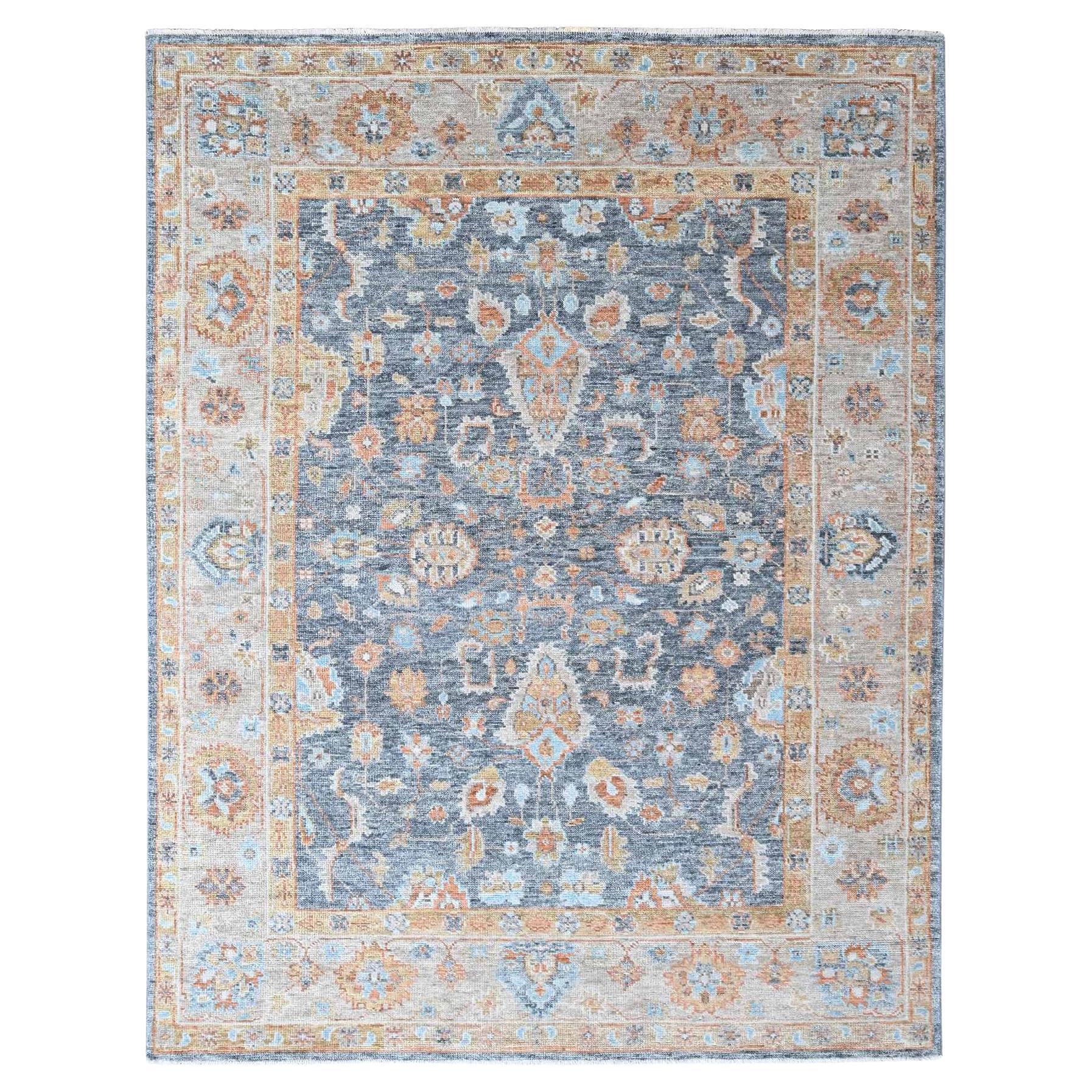 8'10 "x12' Tappeto Grigio Piombo Supple Collection'S Design/One Annodato a Mano in Pura Lana