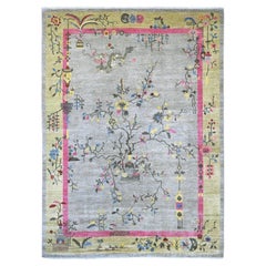 8'10"x12' Misty Gray Chinese Art Deco Inspired Peshawar Hand Knotted Wool Rug