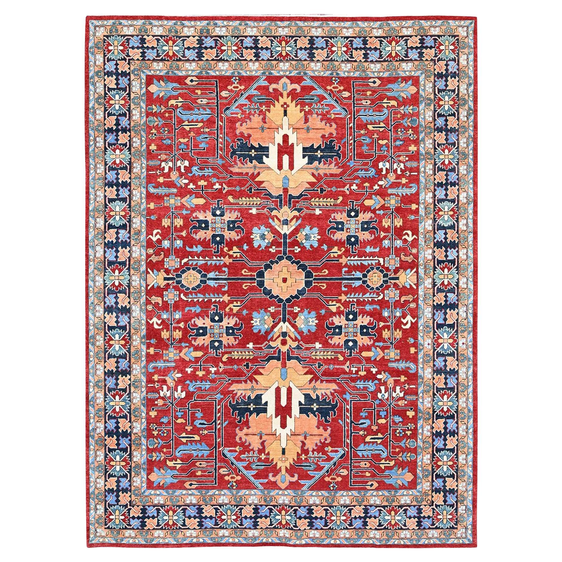 8'10"x12' Red Afghan Peshawar Serapi Heriz Arrow Design Hand Knotted Wool Rug For Sale