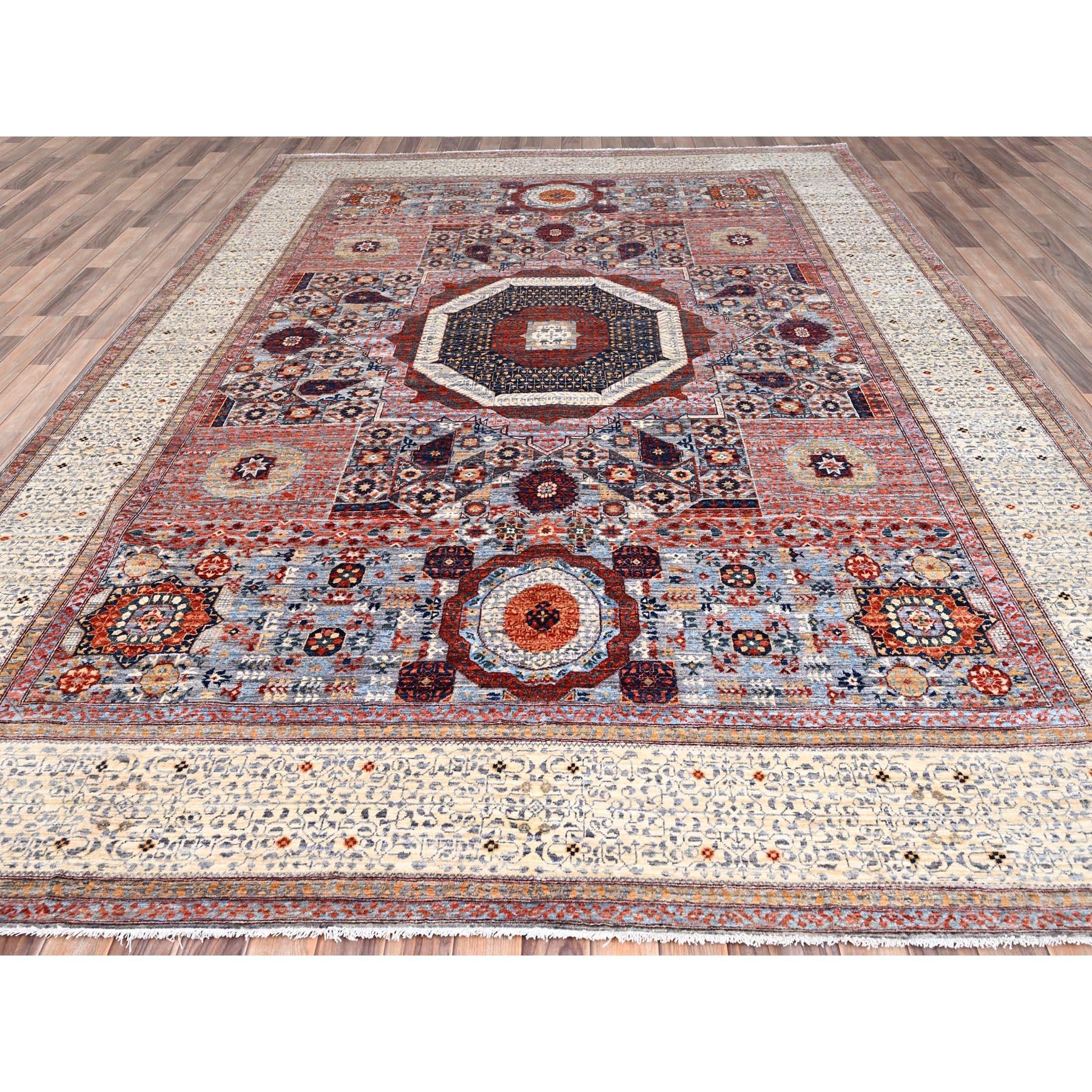 Candy Red, Natural Wool, 200 KPSI, 14th Century Mamluk Dynasty Pattern, Vegetable Dyes, Hand Knotted, Oriental Rug
Primary materials: Wool
Latex: No Pile 
height: 0.25 Inches
Style: Transitional
Primary color: Red
Secondary colors: Orange, Blue,