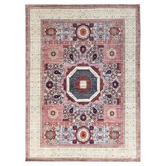 8'10"x12' Red, Natural Wool, Mamluk Design, Hand Knotted, Oriental Rug