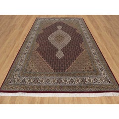 8'10"x12' Ruby Red Tabriz Mahi Fish Medallion Design 100% Wool Hand Knotted Rug