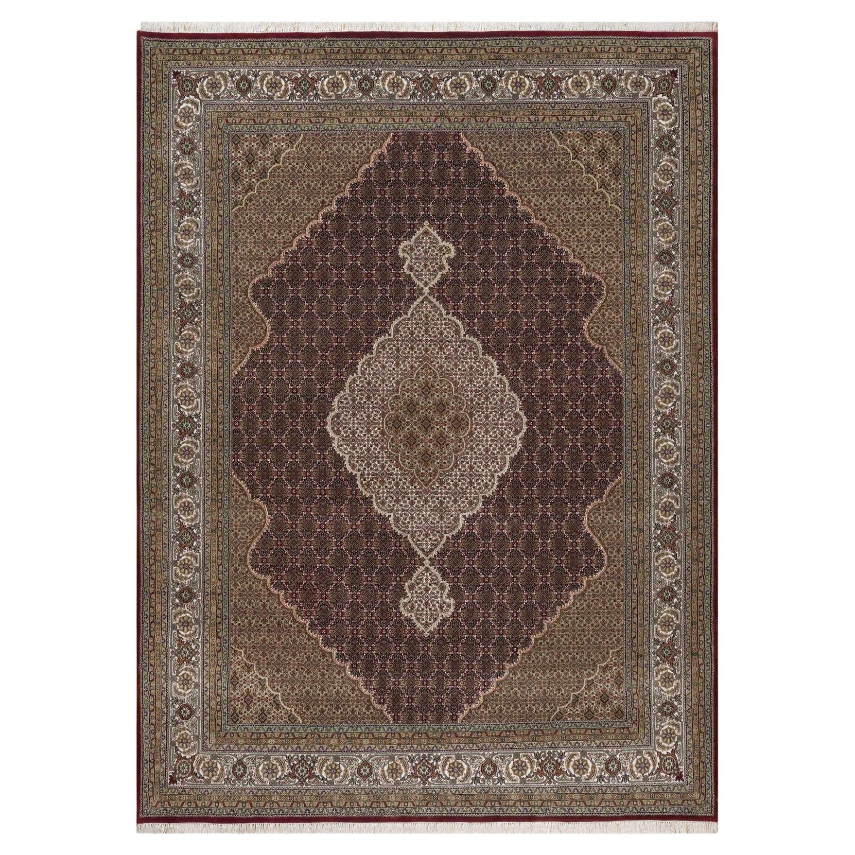 8
10"x12
Ruby Red Tabriz Mahi Fish Medallion Design 100% Wool Hand Knotted Rug