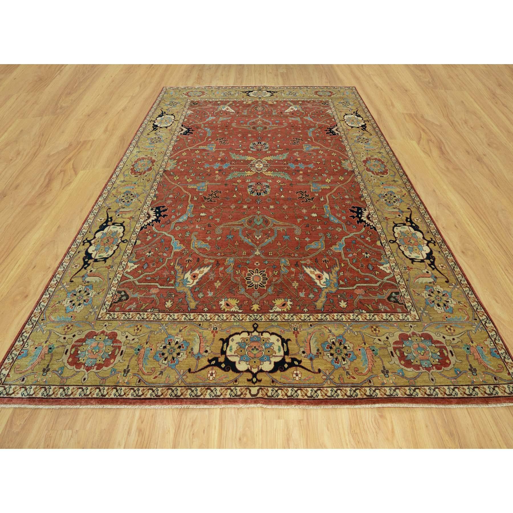 This is a truly genuine one-of-a-kind Hand Knotted  Antiqued Fine Heriz Re-Creation, Organic Wool Oriental Rug. It has been Knotted for months and months in the centuries-old weaving craftsmanship techniques by expert artisans.
Primary materials: