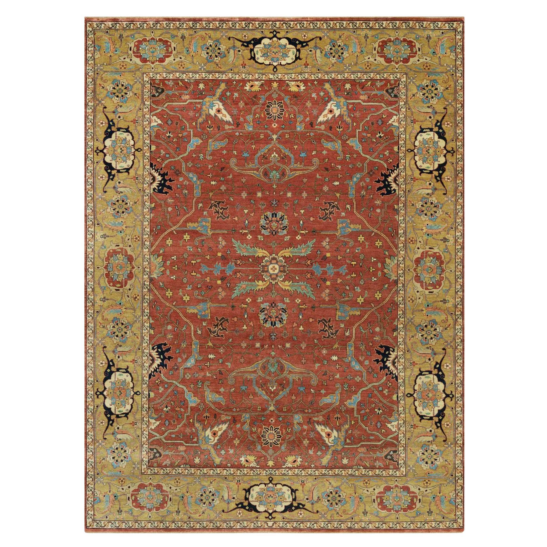 8'10"x12' Sanguine Red Vibrant Wool Antiqued Heris Re-Creation Hand Knotted Rug