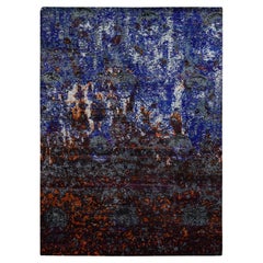 8'10 "x12' Sapphire Blue Tappeto di seta Sari annodato a mano dal design moderno e galattico