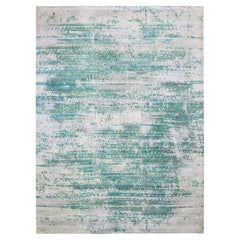 Tapis oriental 8'10 "x12' Sari Silk With Textured Wool Green Erased Chevron Design