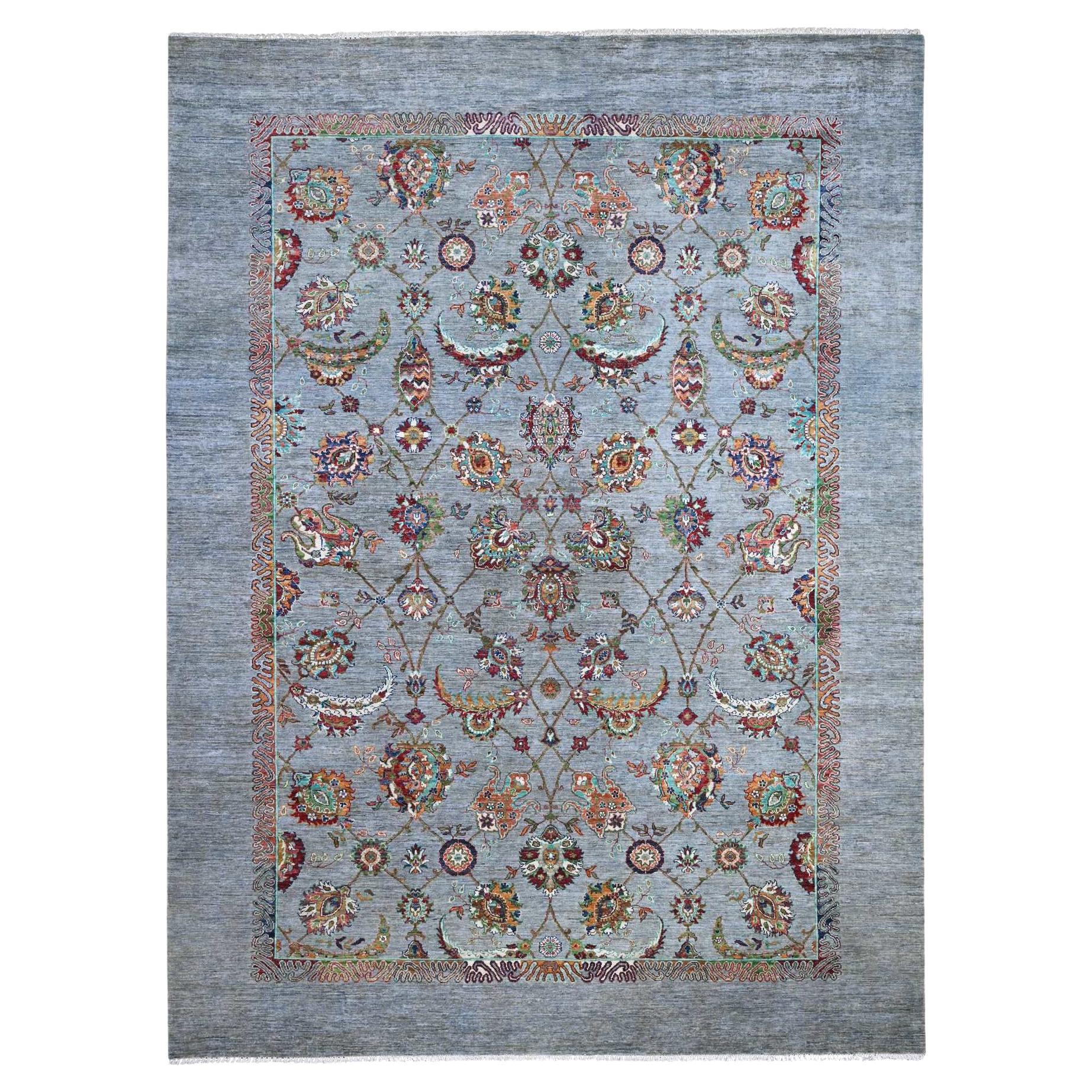 8'10"x12' Window Gray Sultani Tebraz Shah Abbas Wool Hand Knotted Oriental Rug For Sale