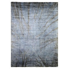 8'10"x12'1" Blue Gray Modern Tree Dusk Design All Wool Hand Knotted Oriental Rug