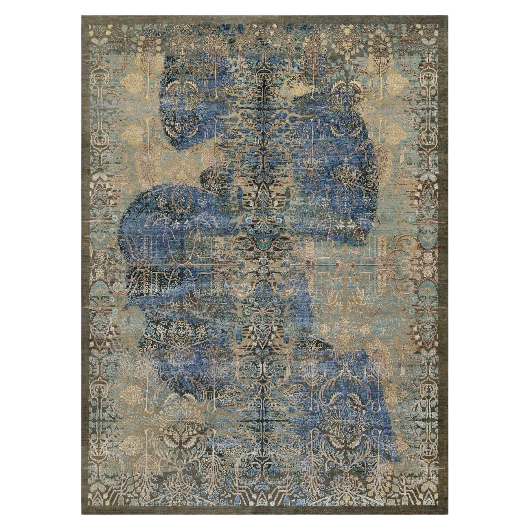 8'10 "x12'1" Marrone Lana e Seta Cancellato Tappeto Persiano Sarouk Design Annodato a Mano in vendita