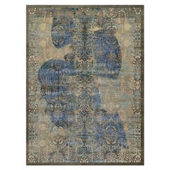 8'10"x12'1" Brown Wool and Silk Erased Persian Sarouk Design Hand Knotted Rug