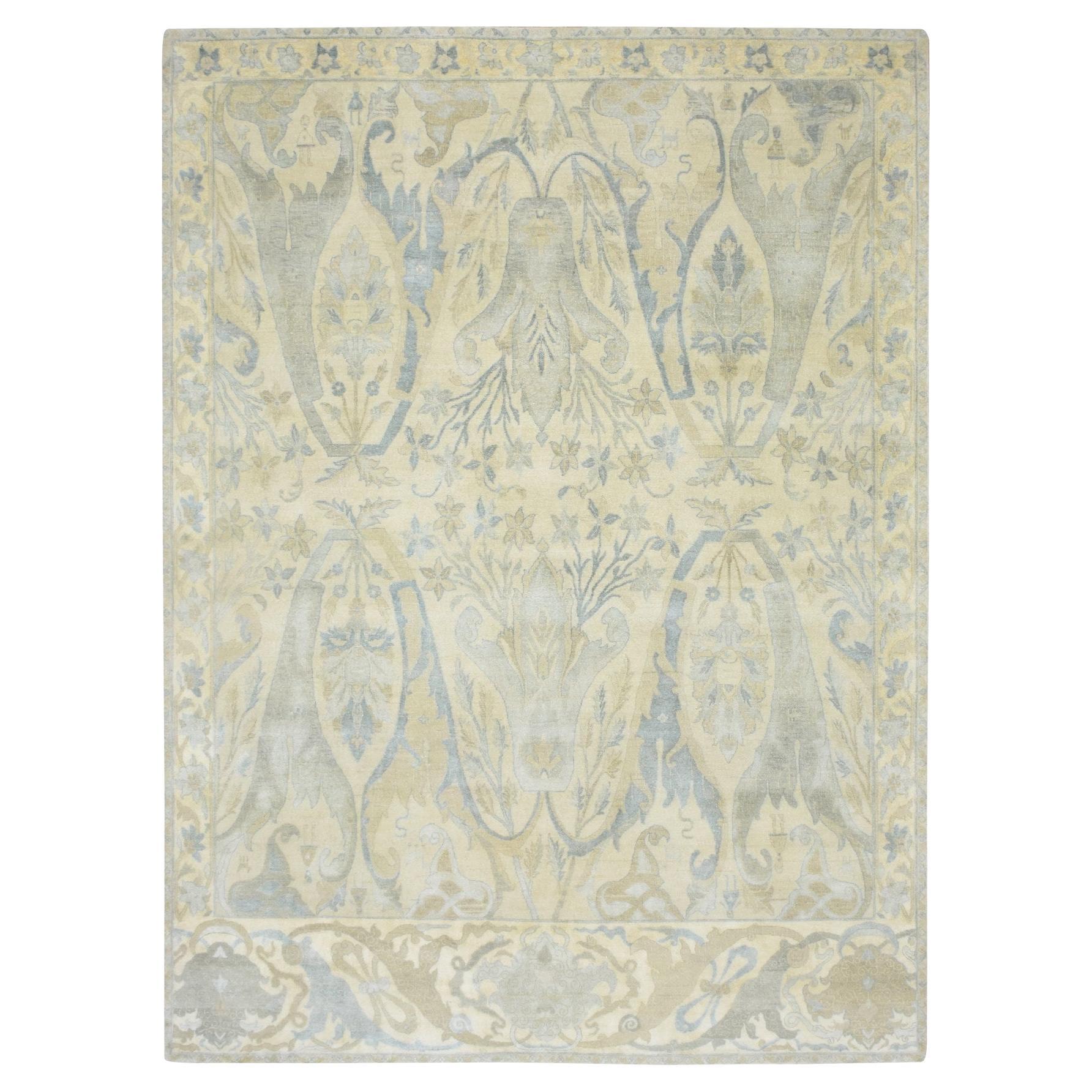 8'10 "x12'1" Avorio Bijar Garus Spazioso Tappeto Persiano Design Lana-Seta Annodato a Mano