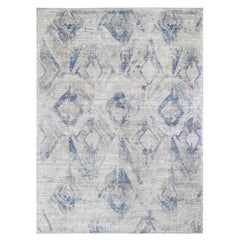 8'10"x12'1" Ivory Large Elements with Pastels Silk With Textured Wool Modern Rug