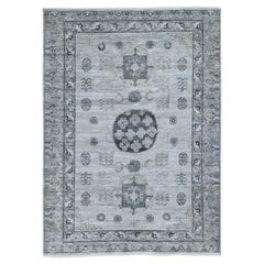 8'10 "x12'1" Pure soie et laine texturée Khotan Design Rugs orientaux noués à la main