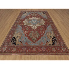 8'10"x12'1" Red Antiqued Fine Heriz Re-Creation Wool Hand Knotted Oriental Rug