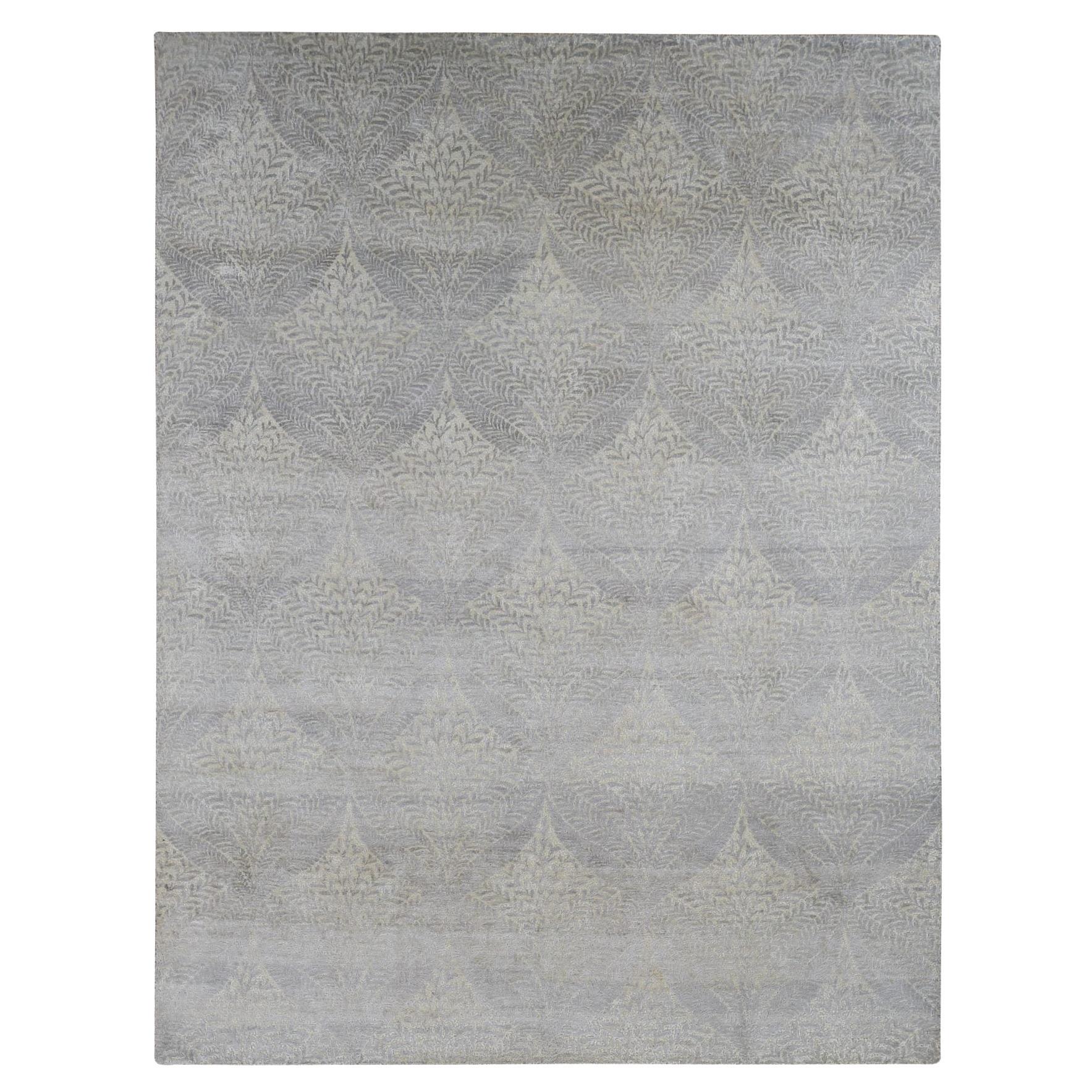8
10"x12
1" Silver Gray, Gold Leaf Design, Pure Silk, Hand Knotted, Rug For Sale