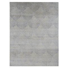 8
10 "x12
1" Gris Plata, Diseño Hoja de Oro, Seda Pura, Anudada a Mano, Alfombra