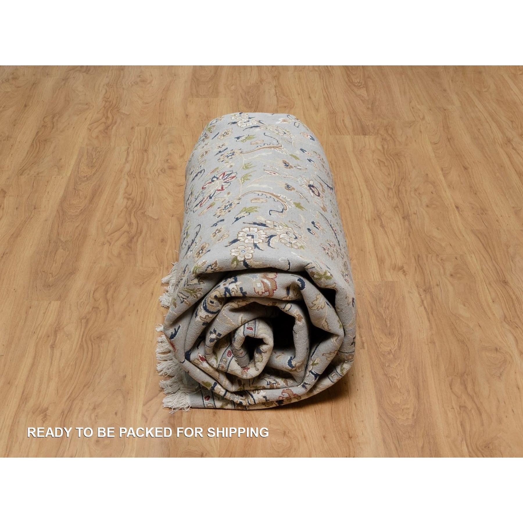 Alfombra Anudada a Mano de Lana y Seda Azul Nain con Motivos Florales de 8'10 