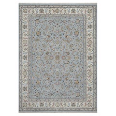 8
10 "x12
1" Steinblauer Nain mit Blumenmuster Handgeknüpfter Teppich aus Wolle und Seide