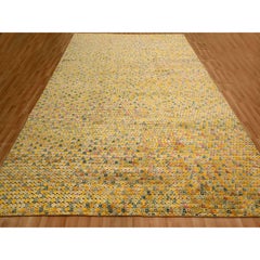 8'10"x12'2" Amber Gold THE BUTTONS Sari Silk Hand Knotted Oriental Rug