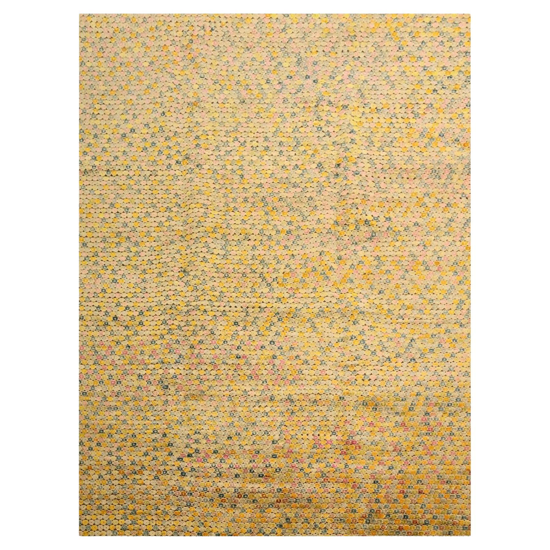 8'10 "x12'2" Ambra Oro THE BUTTONS Sari Seta Annodato a Mano Tappeto Orientale