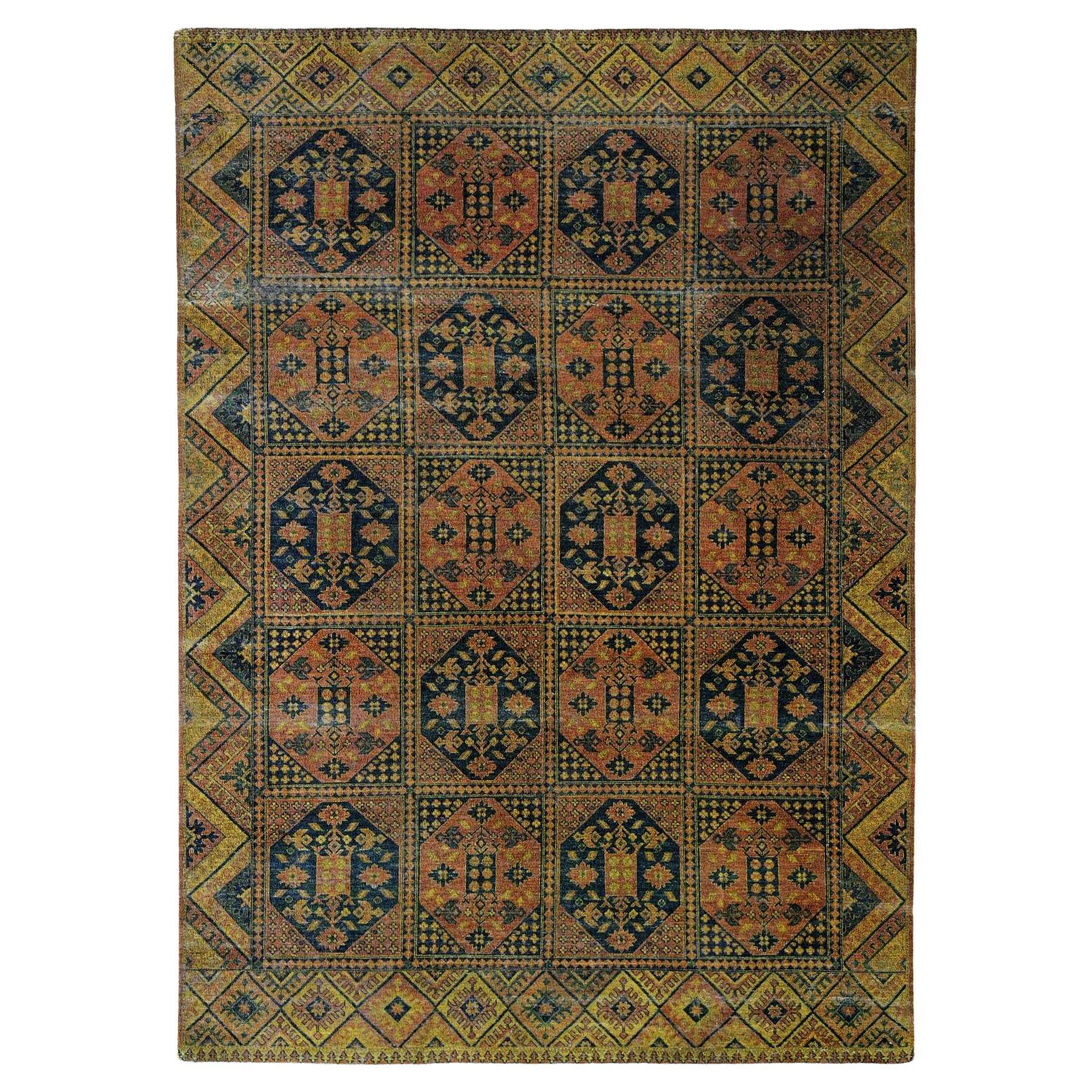 8'10 "x12'2" Tappeto afghano sovratinto marrone Ersari Block Design annodato a mano in pura lana
