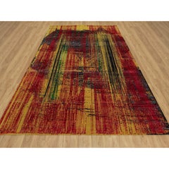 8'10"x12'2" Red-Gold Bleeding Line Erased Design Hand Knotted Wool and Silk Rug