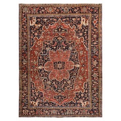 8'10"x12'2" Samba Red Antique Persian Heriz Hand Knotted Wool Clean Oriental Rug