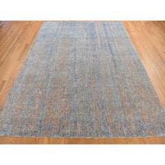 8'10"x12'2" Sky Blue, Vertical Ombre Design, Silk with Wool, Hand Knotted Rug