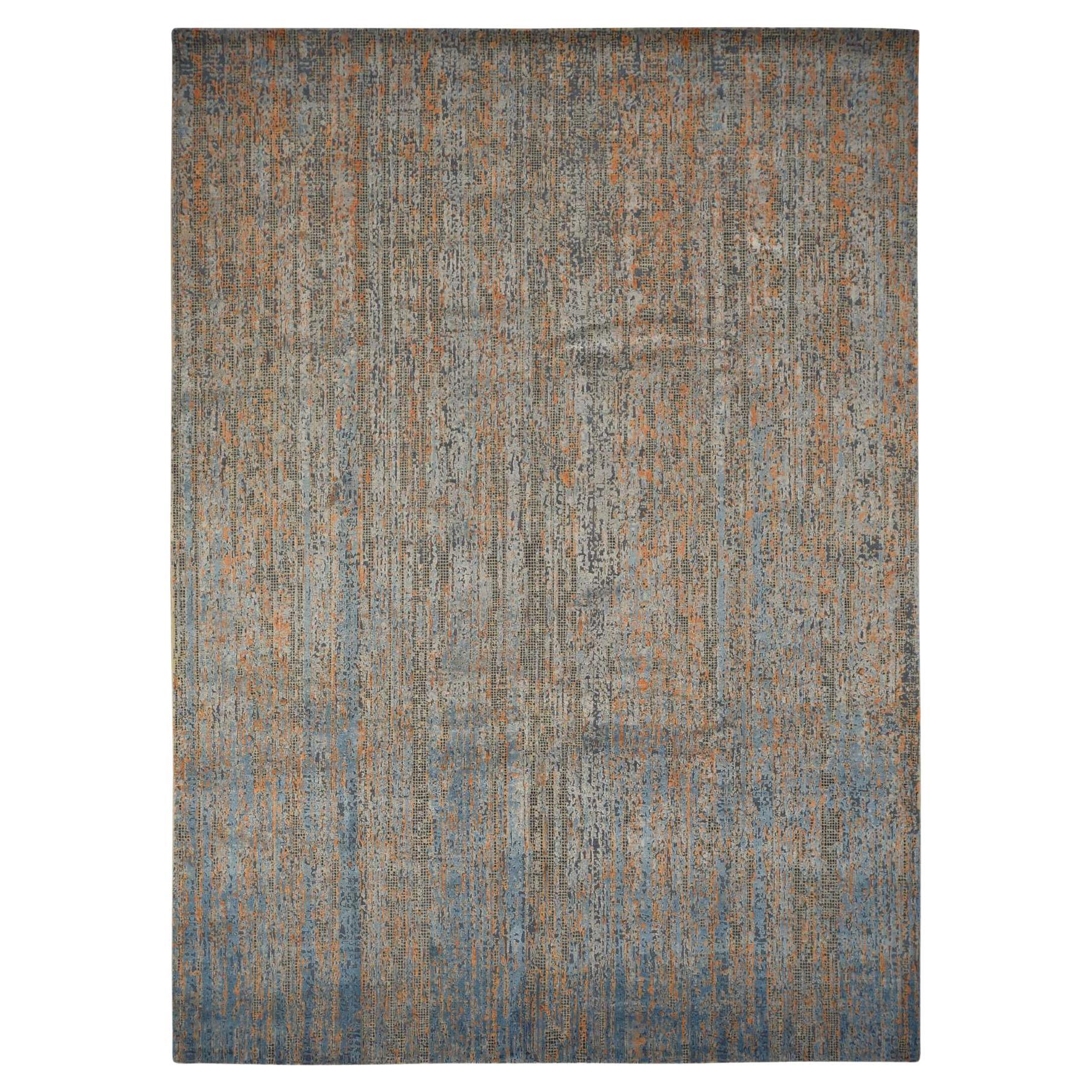 8
10 "x12
2" Azul Cielo, Diseño Ombre Vertical, Seda con Lana, Alfombra Anudada a Mano en venta