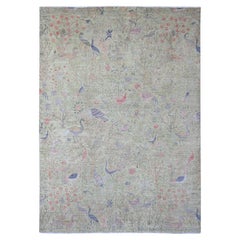 8'10 "x12'3" Vert Tree of Life Peshawar Birds Design Noué à la main Rugs en laine douce