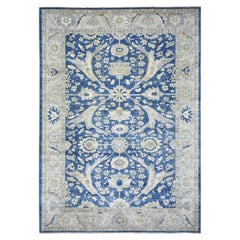 8'10 "x12'4" Denim Blue Soft Wool annodato a mano Fine Peshawar Flower Design Rugs