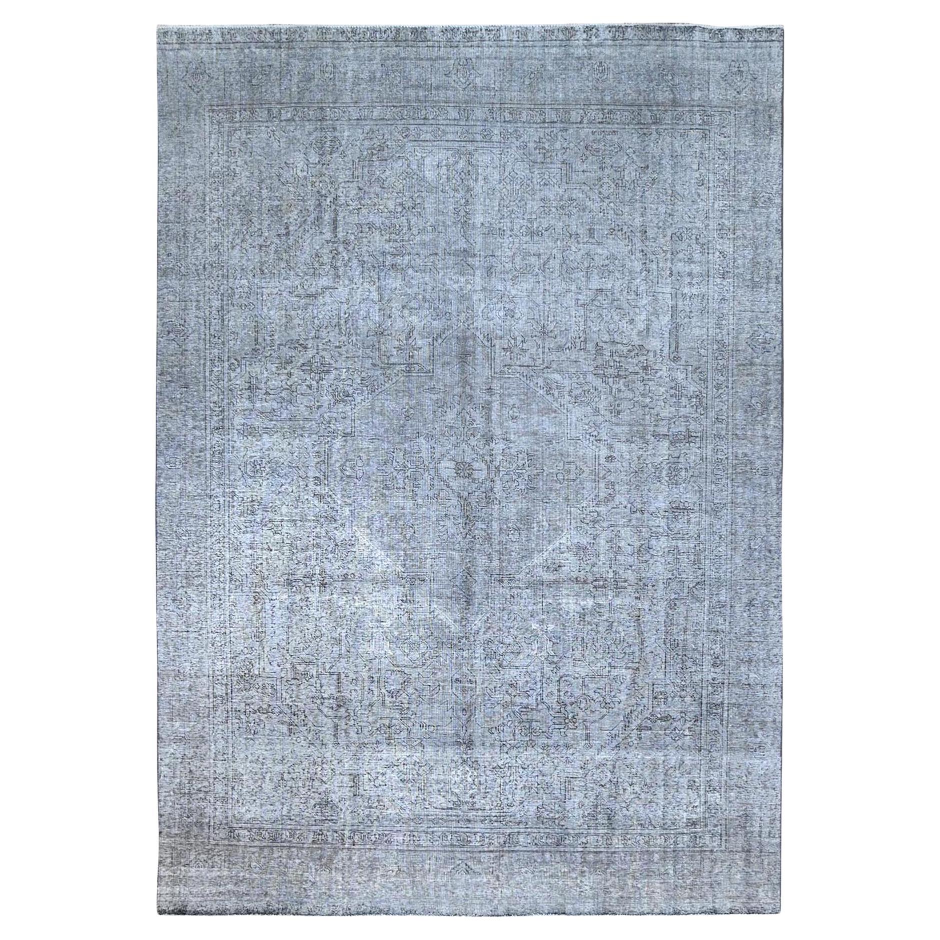 8'10"x12'4" Gray All Wool Sheared Low Vintage Hand Knotted Tabriz Oriental Rug For Sale