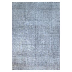 8'10"x12'4" Gray All Wool Sheared Low Vintage Hand Knotted Tabriz Oriental Rug