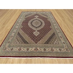8'10"x12'4" Wine Red, 250 KPSI, Hand Knotted, Super Mahi, Wool and Silk Rug