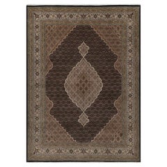 8'10"x12'5" Black Tabriz Mahi with Fish Medallion Design Hand Knotted Wool Rug